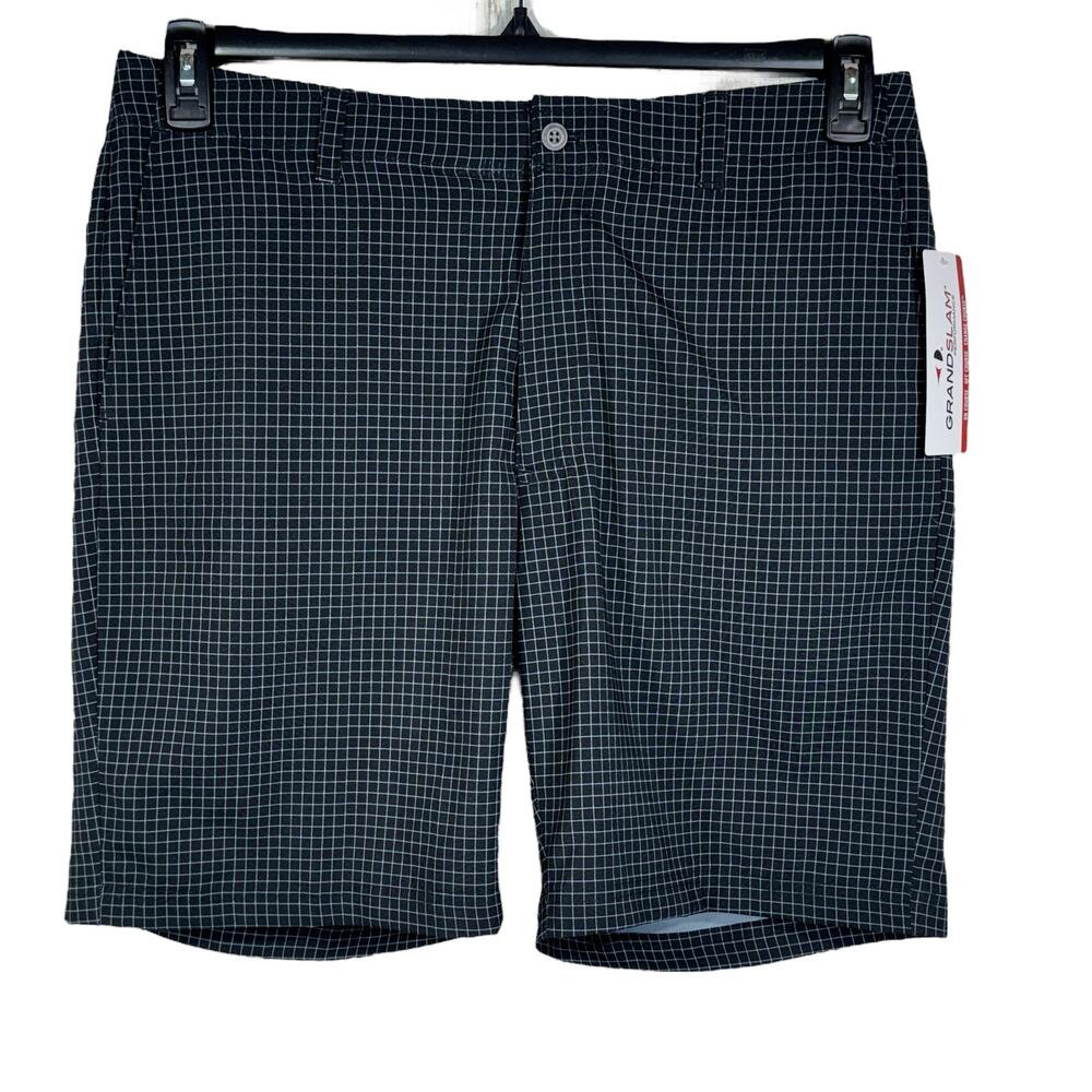 Grand Slam SZ 36 Mens Performance Shorts Checked Wicking UPF 50 Stretch Zip-Fly